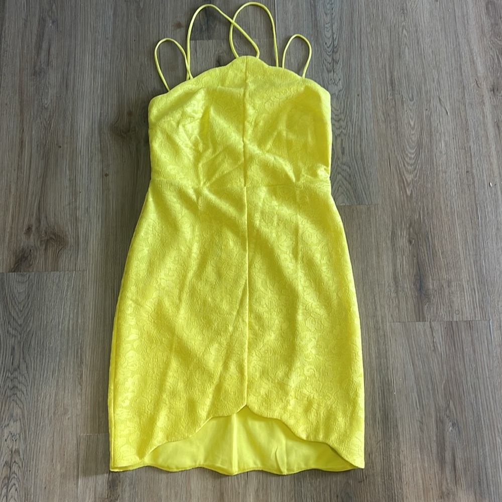 Topshop Bright Yellow strappy sleeveless back zip dress with lace overlay